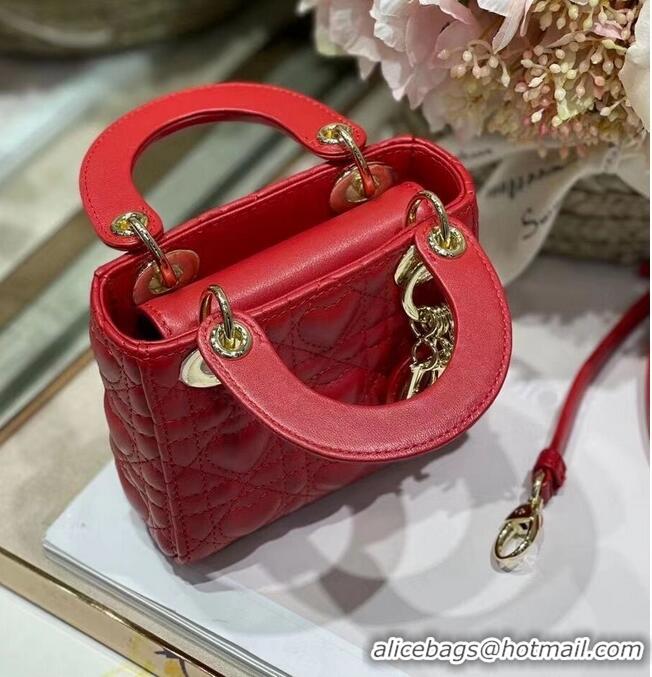 Classic Grade MICRO DIORAMOUR LADY DIOR BAG Bright Red Cannage Lambskin with Heart Motif S0856ON