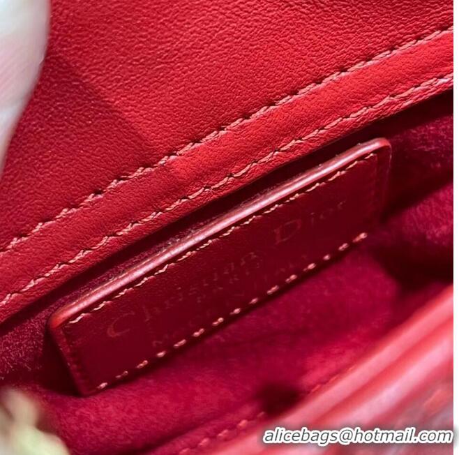 Classic Grade MICRO DIORAMOUR LADY DIOR BAG Bright Red Cannage Lambskin with Heart Motif S0856ON