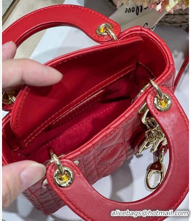 Classic Grade MICRO DIORAMOUR LADY DIOR BAG Bright Red Cannage Lambskin with Heart Motif S0856ON