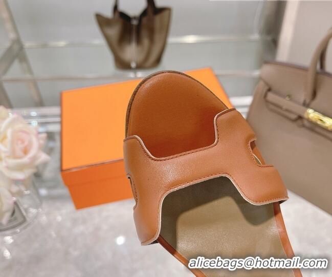 Good Product Hermes Premiere Grained Leather Heel 10.5cm Sandals 070211 Brown