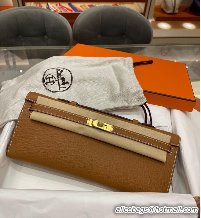 Classic Grade Hermes Kelly 31cm Clutch Original Epsom Leather KL31 Brown