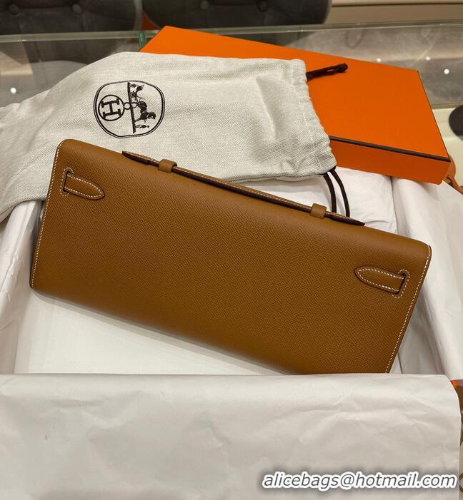 Classic Grade Hermes Kelly 31cm Clutch Original Epsom Leather KL31 Brown