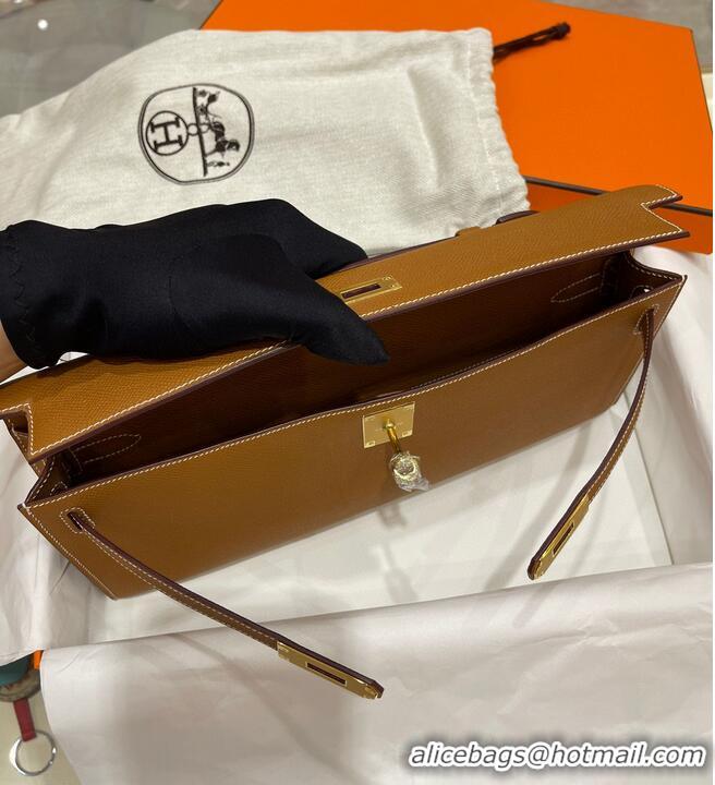 Classic Grade Hermes Kelly 31cm Clutch Original Epsom Leather KL31 Brown