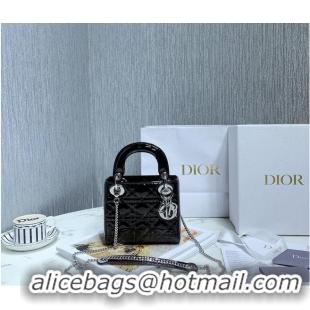 Promotional MINI LADY DIOR BAG Black Patent Cannage Calfskin M0566OW Silver Hardware