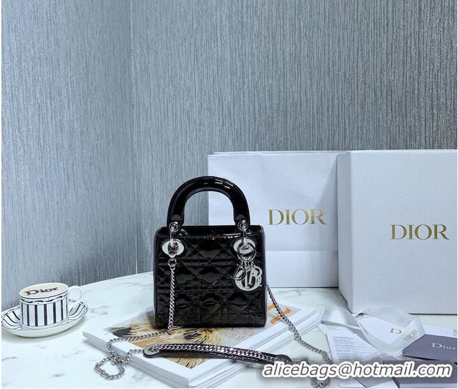 Promotional MINI LADY DIOR BAG Black Patent Cannage Calfskin M0566OW Silver Hardware