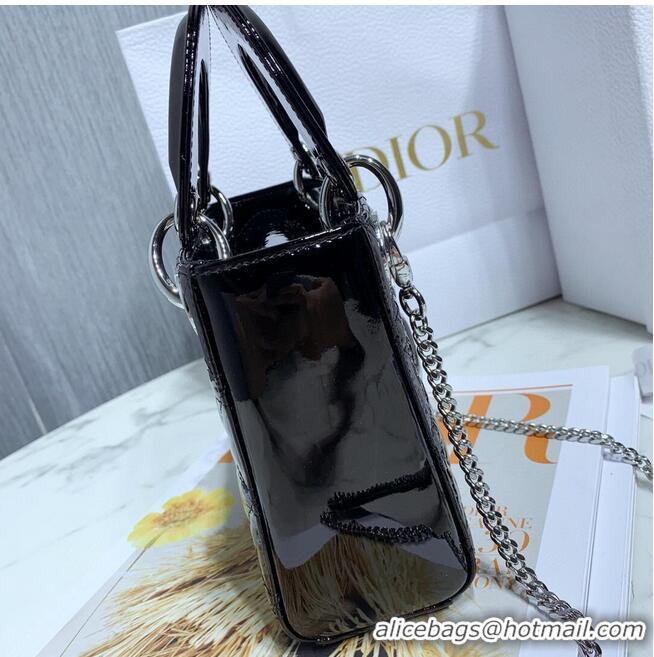 Promotional MINI LADY DIOR BAG Black Patent Cannage Calfskin M0566OW Silver Hardware