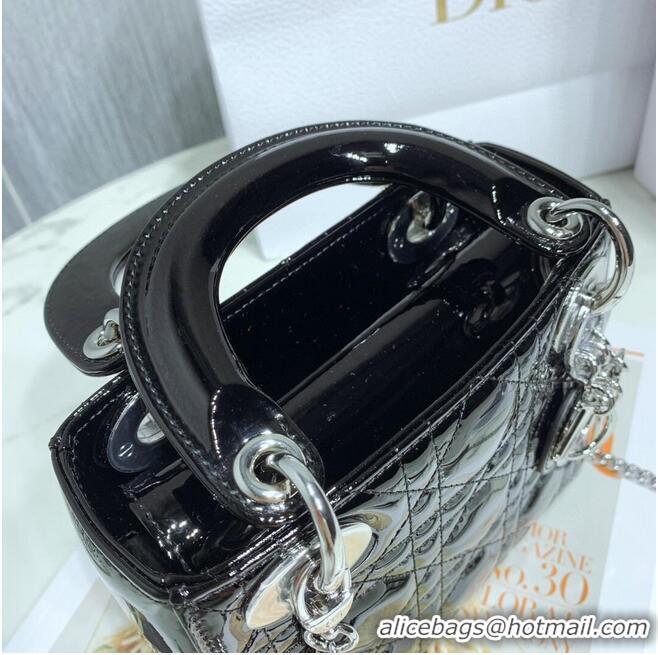 Promotional MINI LADY DIOR BAG Black Patent Cannage Calfskin M0566OW Silver Hardware