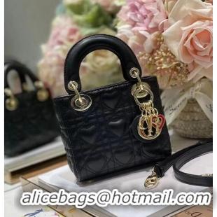 Super Quality MICRO DIORAMOUR LADY DIOR BAG black Cannage Lambskin with Heart Motif S0856ON