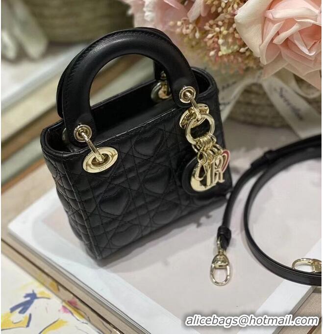 Super Quality MICRO DIORAMOUR LADY DIOR BAG black Cannage Lambskin with Heart Motif S0856ON