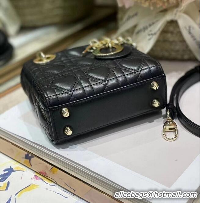 Super Quality MICRO DIORAMOUR LADY DIOR BAG black Cannage Lambskin with Heart Motif S0856ON