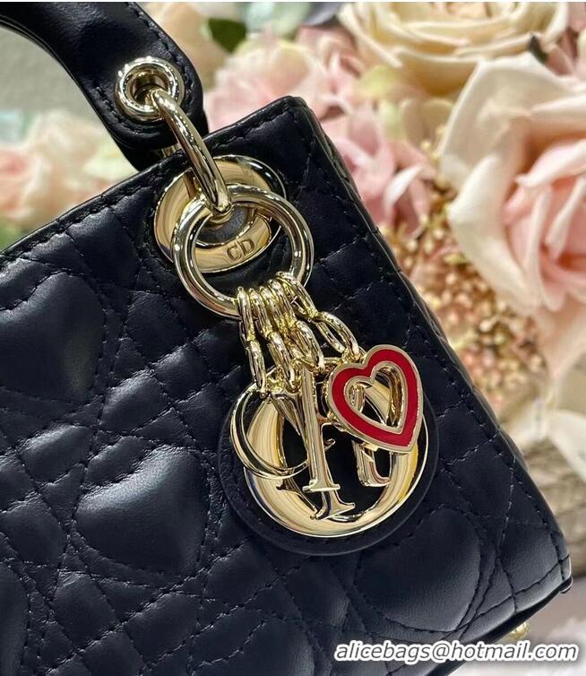 Super Quality MICRO DIORAMOUR LADY DIOR BAG black Cannage Lambskin with Heart Motif S0856ON