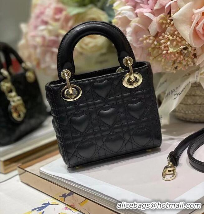 Super Quality MICRO DIORAMOUR LADY DIOR BAG black Cannage Lambskin with Heart Motif S0856ON