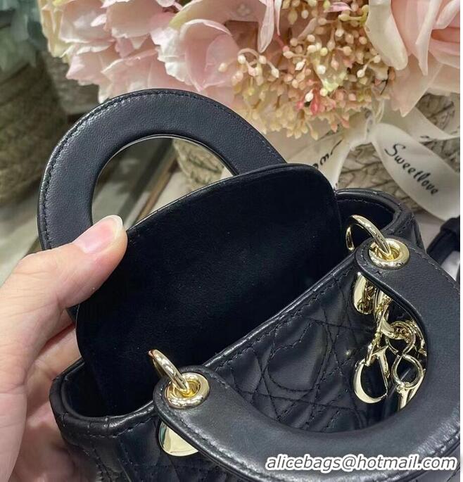 Super Quality MICRO DIORAMOUR LADY DIOR BAG black Cannage Lambskin with Heart Motif S0856ON