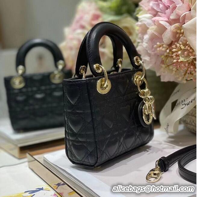 Super Quality MICRO DIORAMOUR LADY DIOR BAG black Cannage Lambskin with Heart Motif S0856ON