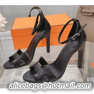 Best Price Hermes Premiere Smooth Leather Heel 10.5cm Sandals 070211 Black