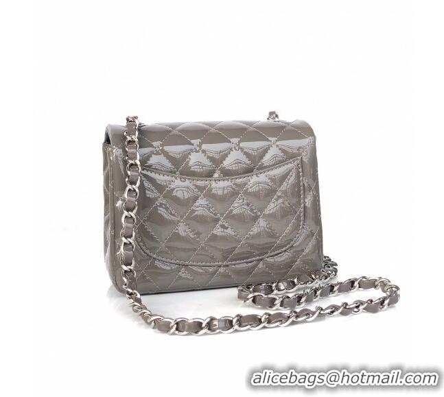 Buy Inexpensive Chanel Quilted Patent Leather Mini Square Flap Bag A1115 Gray/Silver 2020