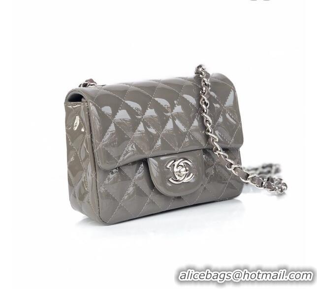 Buy Inexpensive Chanel Quilted Patent Leather Mini Square Flap Bag A1115 Gray/Silver 2020