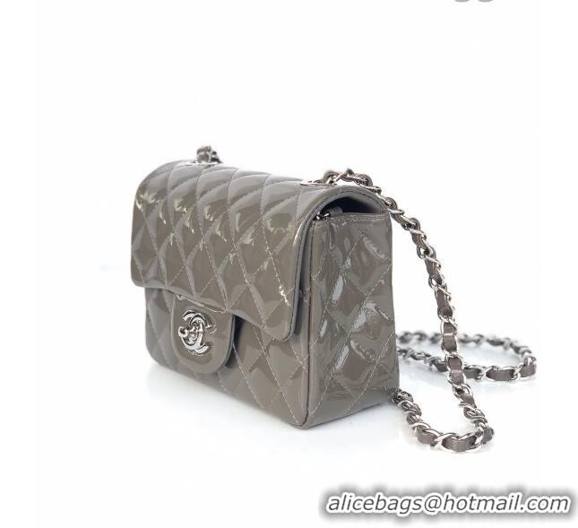 Buy Inexpensive Chanel Quilted Patent Leather Mini Square Flap Bag A1115 Gray/Silver 2020