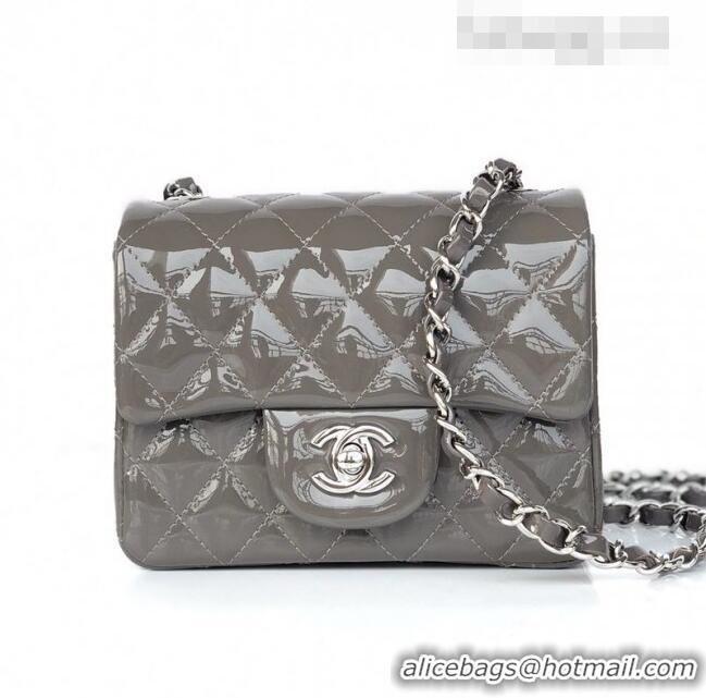 Buy Inexpensive Chanel Quilted Patent Leather Mini Square Flap Bag A1115 Gray/Silver 2020