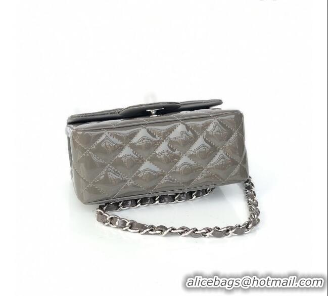 Buy Inexpensive Chanel Quilted Patent Leather Mini Square Flap Bag A1115 Gray/Silver 2020