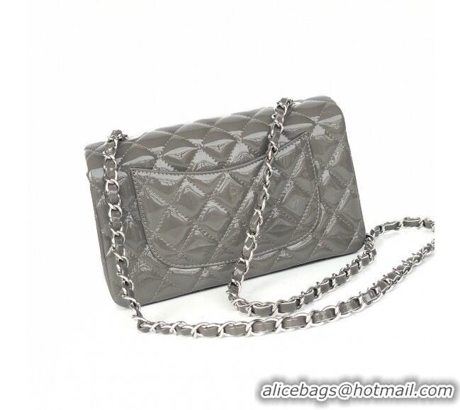 Reasonable Price Chanel Quilted Patent Leather Small 20cm Flap Bag A1116 Gray/Silver 2020