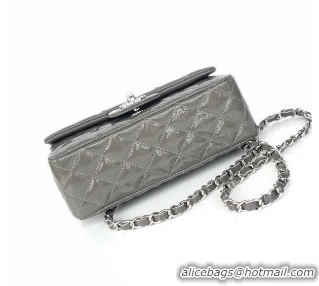 Reasonable Price Chanel Quilted Patent Leather Small 20cm Flap Bag A1116 Gray/Silver 2020