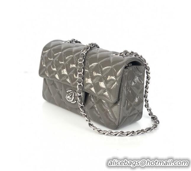 Reasonable Price Chanel Quilted Patent Leather Small 20cm Flap Bag A1116 Gray/Silver 2020