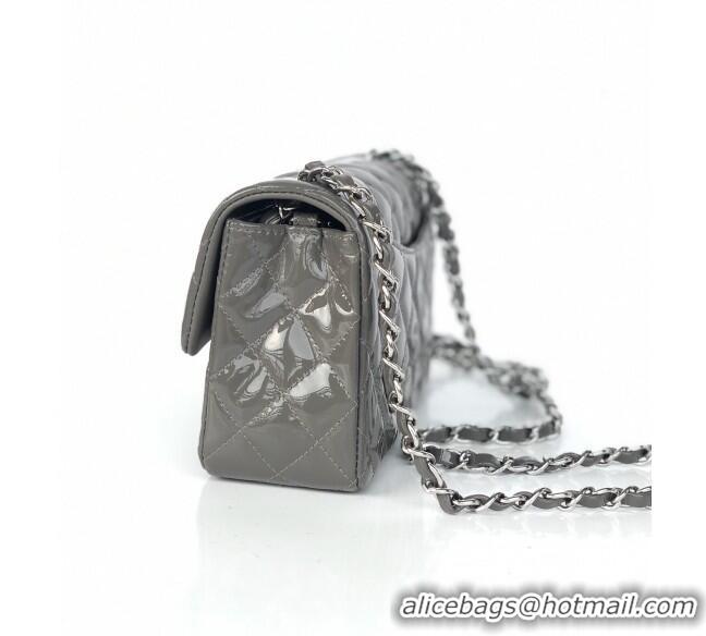 Reasonable Price Chanel Quilted Patent Leather Small 20cm Flap Bag A1116 Gray/Silver 2020