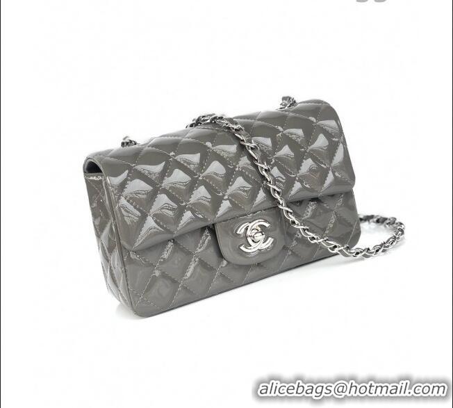 Reasonable Price Chanel Quilted Patent Leather Small 20cm Flap Bag A1116 Gray/Silver 2020