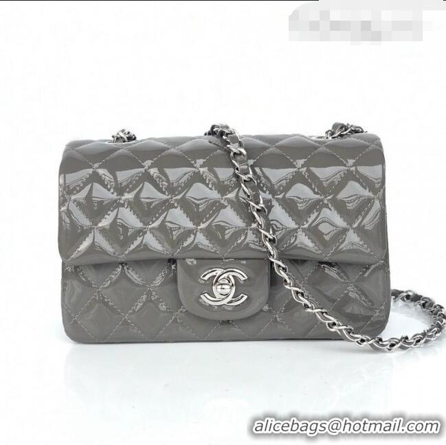 Reasonable Price Chanel Quilted Patent Leather Small 20cm Flap Bag A1116 Gray/Silver 2020