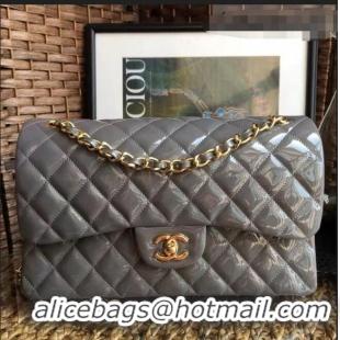 Top Discount Chanel Quilted Patent Leather Large Flap Bag A1113 Gray/Gold 2020