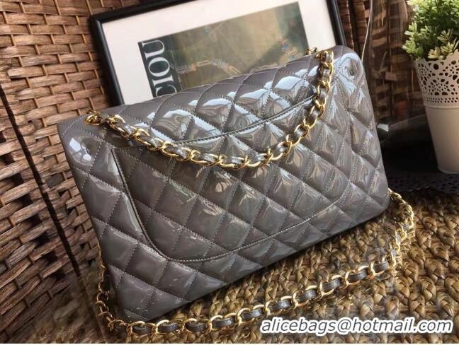 Top Discount Chanel Quilted Patent Leather Large Flap Bag A1113 Gray/Gold 2020