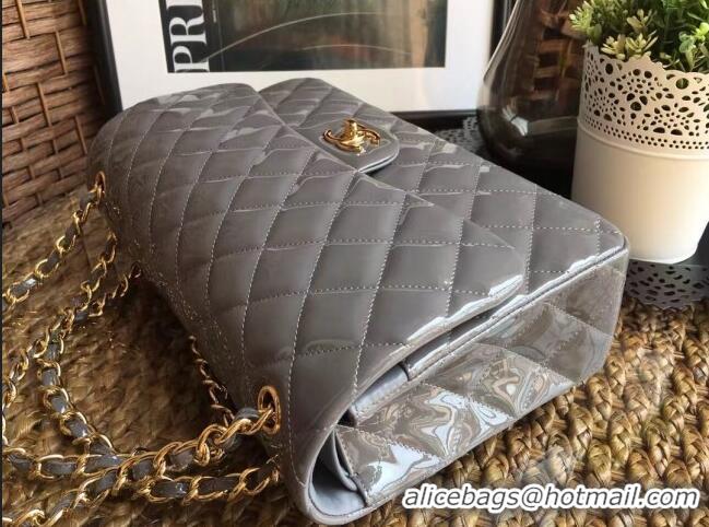 Top Discount Chanel Quilted Patent Leather Large Flap Bag A1113 Gray/Gold 2020