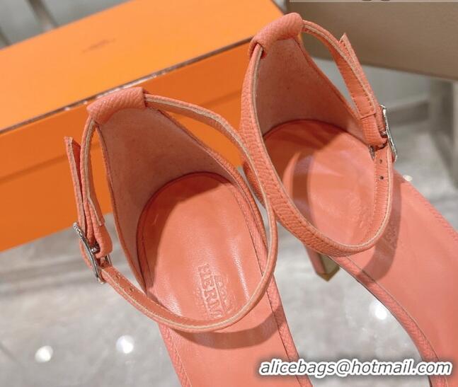 Luxury Hermes Premiere Grained Leather Heel 9cm Sandals 070224 Pink