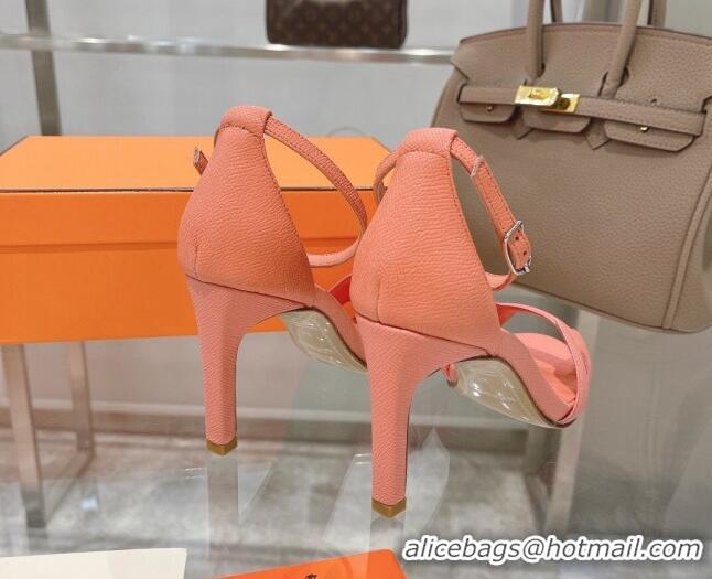 Luxury Hermes Premiere Grained Leather Heel 9cm Sandals 070224 Pink