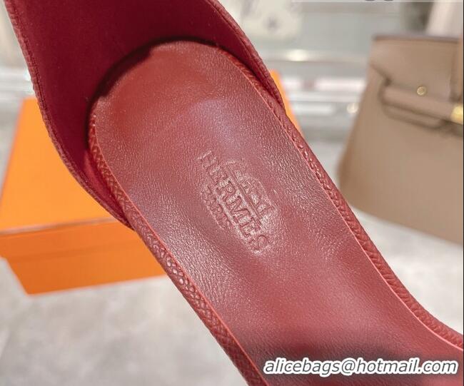 Top Design Hermes Premiere Grained Leather Heel 9cm Sandals 070224 Burgundy