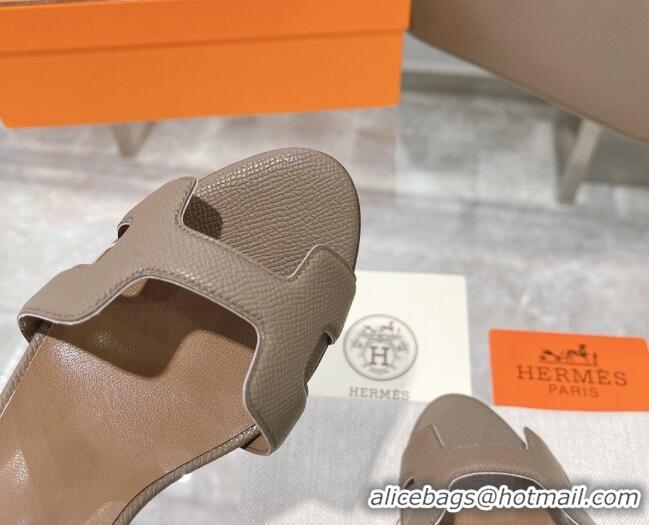 Top Quality Hermes Premiere Grained Leather Heel 9cm Sandals 070224 Elephant Grey