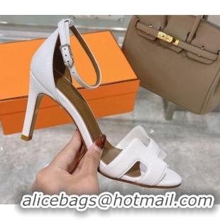 Cheap Price Hermes Premiere Grained Leather Heel 9cm Sandals 070224 White