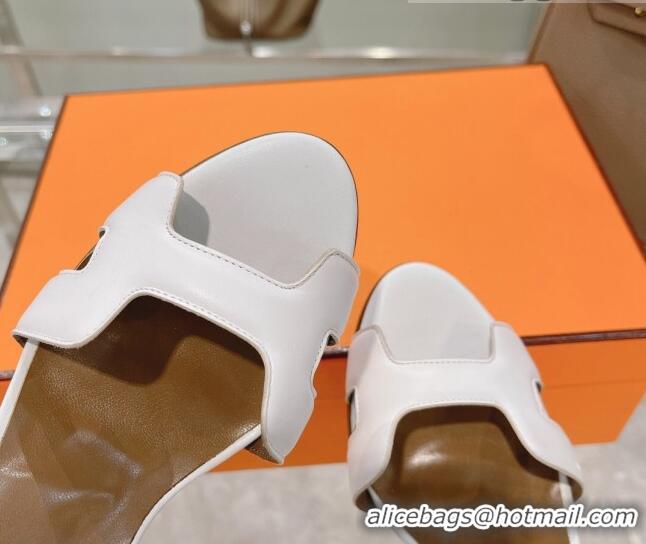 Stylish Hermes Premiere Grained Leather Heel 9cm Sandals 070234 White