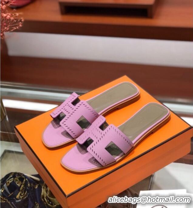 Charming Hermes Santorini Epsom Calfskin Cut-out Classic H Flat Slide Sandals 070503 Pink