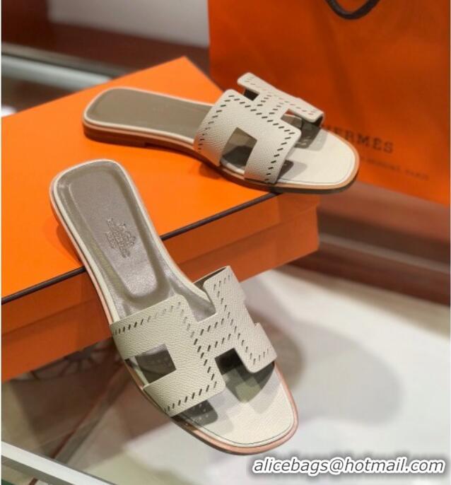 Hot Style Hermes Santorini Epsom Calfskin Cut-out Classic H Flat Slide Sandals 070503 White