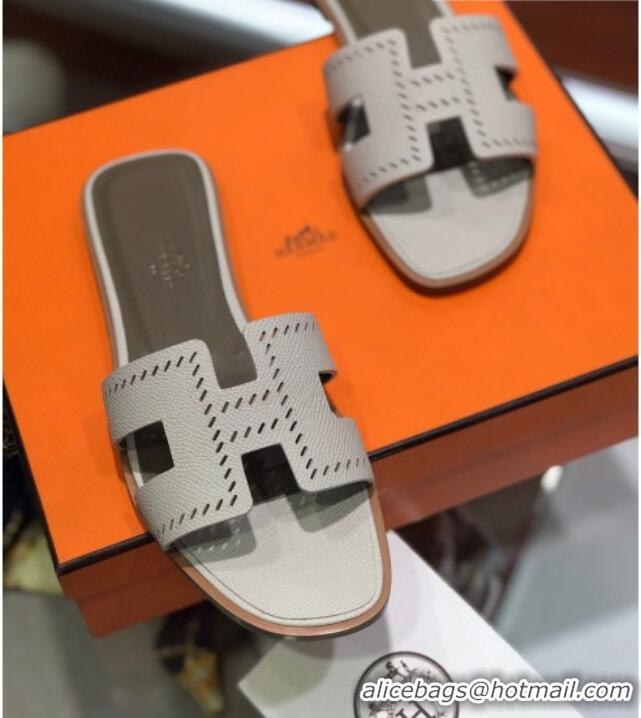 Hot Style Hermes Santorini Epsom Calfskin Cut-out Classic H Flat Slide Sandals 070503 White