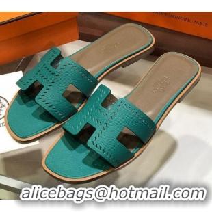 Durable Hermes Santorini Epsom Calfskin Cut-out Classic H Flat Slide Sandals 070514 Green