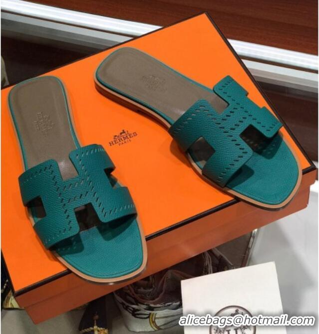 Durable Hermes Santorini Epsom Calfskin Cut-out Classic H Flat Slide Sandals 070514 Green