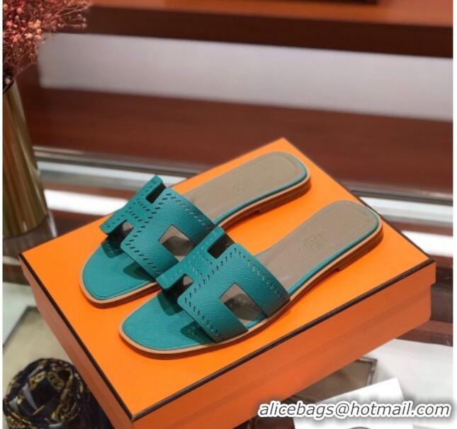 Durable Hermes Santorini Epsom Calfskin Cut-out Classic H Flat Slide Sandals 070514 Green