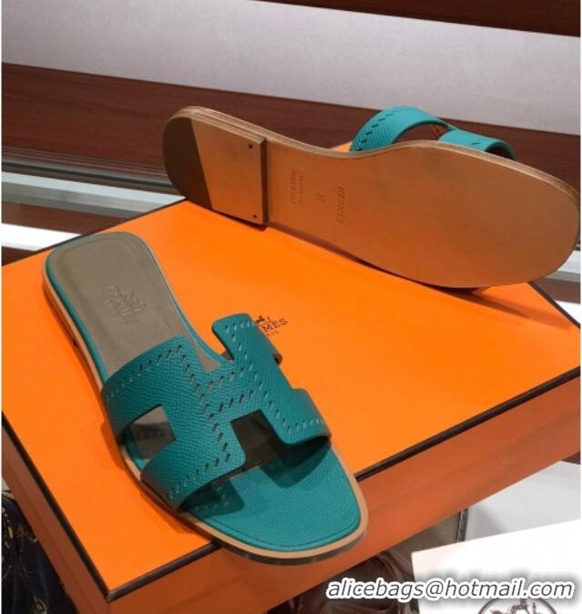 Durable Hermes Santorini Epsom Calfskin Cut-out Classic H Flat Slide Sandals 070514 Green