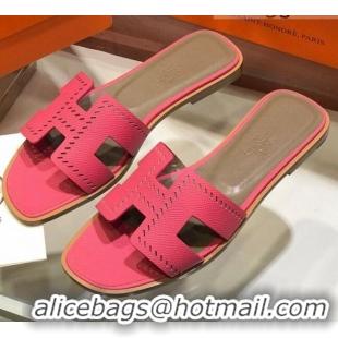 Best Product Hermes Santorini Epsom Calfskin Cut-out Classic H Flat Slide Sandals 070514 Pink