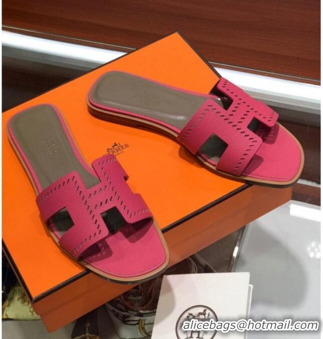 Best Product Hermes Santorini Epsom Calfskin Cut-out Classic H Flat Slide Sandals 070514 Pink