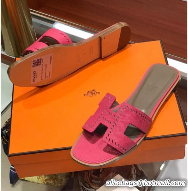 Best Product Hermes Santorini Epsom Calfskin Cut-out Classic H Flat Slide Sandals 070514 Pink