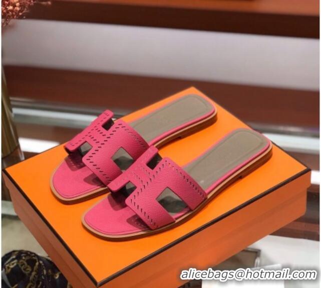 Best Product Hermes Santorini Epsom Calfskin Cut-out Classic H Flat Slide Sandals 070514 Pink